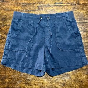Athleta Shorts Size 4 Dark Blue 100% Linen Drawstring Classic Casual Beach Chino